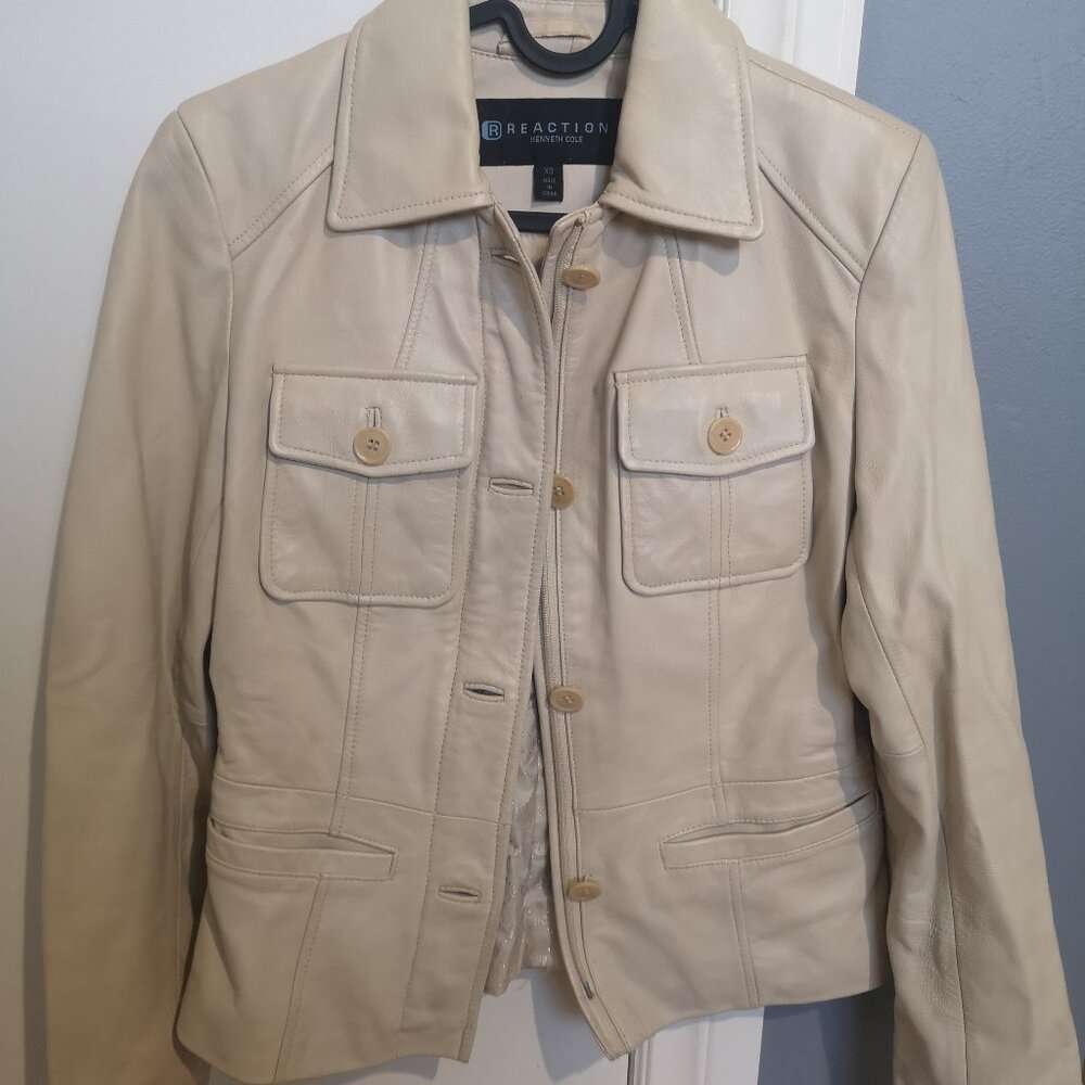 Fitted Kenneth Cole XS Real Leather Spring/Fall Collared Jacket - Picture 3 of 6